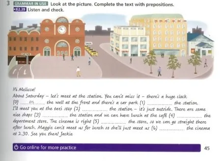 Look at the picture. Complete the text with prepositions.