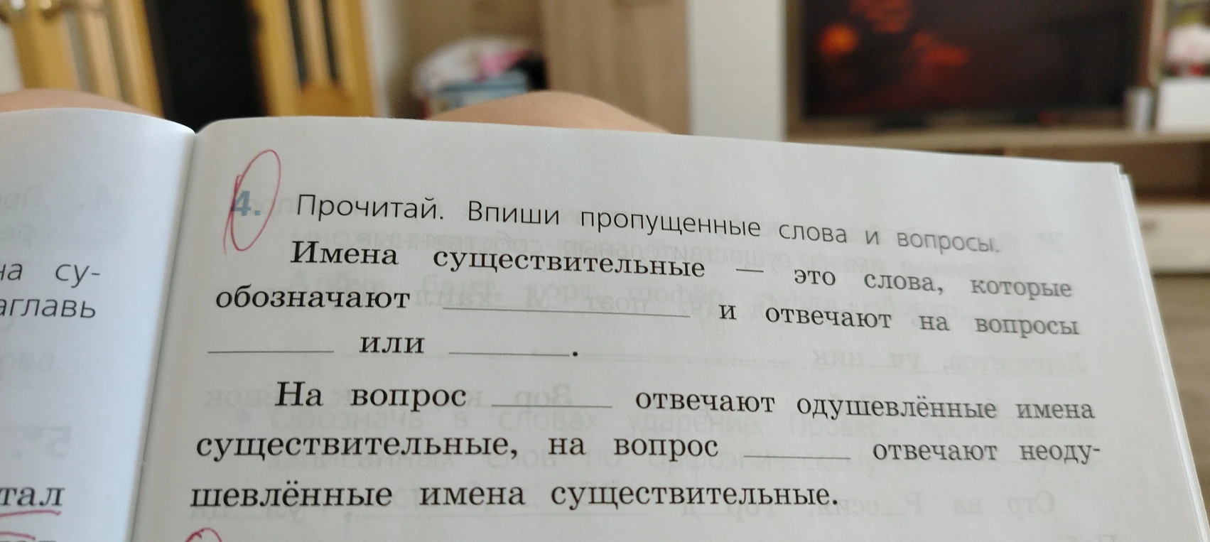 Прочитай. Впиши пропущенные слова и вопросы.