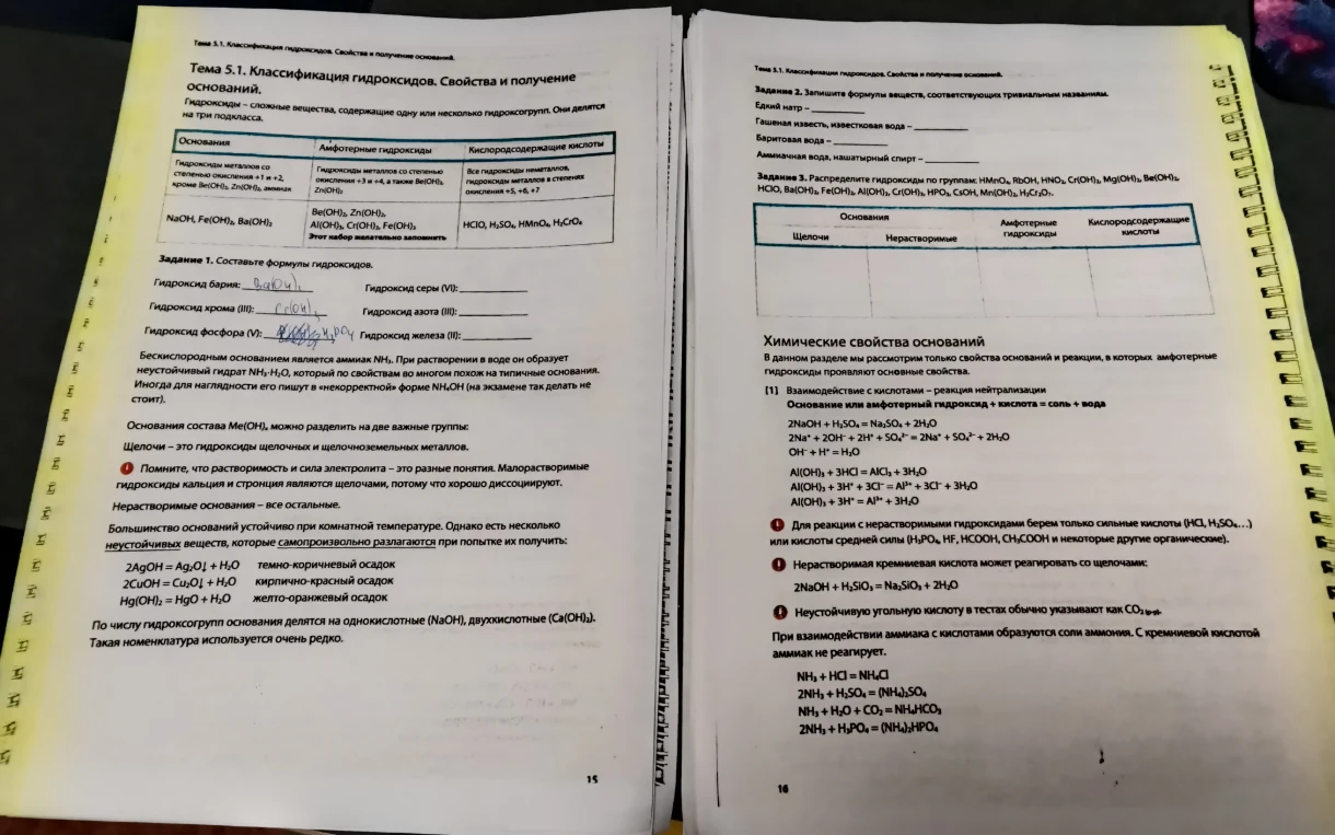 Задание 1. Составьте формулы гидроксидов. Гидроксид бария: ____ Гидроксид серы (VI): ____ Гидроксид хрома (III): ____ Гидроксид азота (III): ____ Гидроксид фосфора (V): ____ Гидроксид железа (II): ____