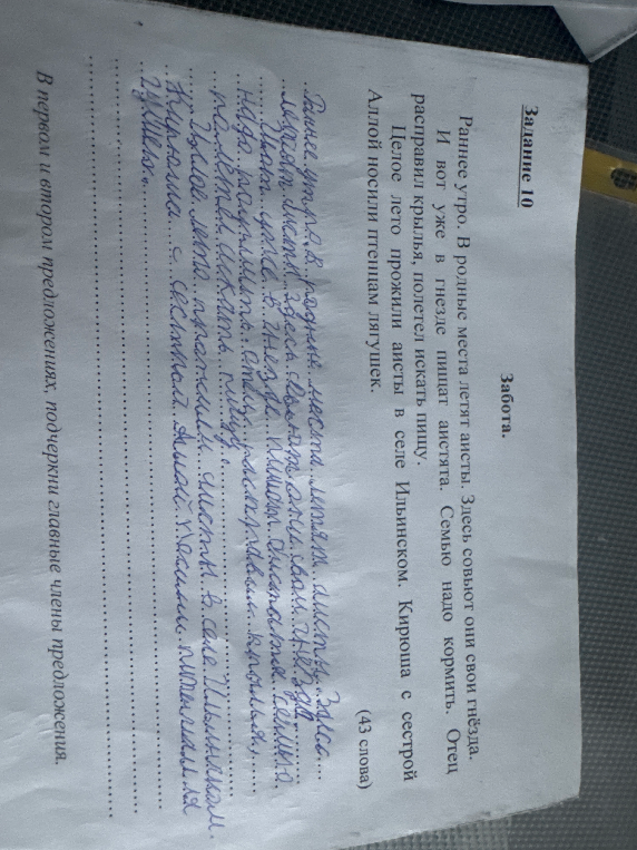 В первом и втором предложениях, подчеркните главные члены предложения.