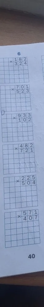 Решите примеры на умножение трехзначных чисел: 182 * 324, 701 * 523, 933 * 102, 482 * 721, 225 * 504, 571 * 407.