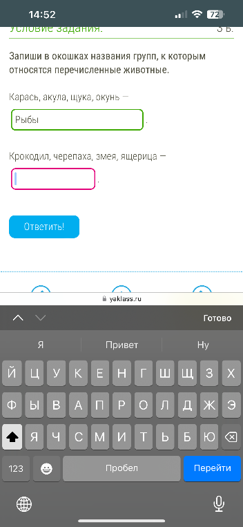 Запиши в окошках названия групп, к которым относятся перечисленные животные.