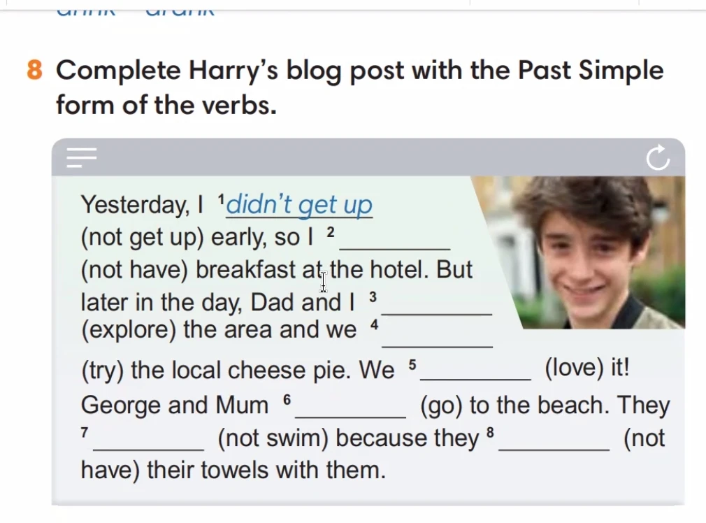 Complete Harry's blog post with the Past Simple form of the verbs.
