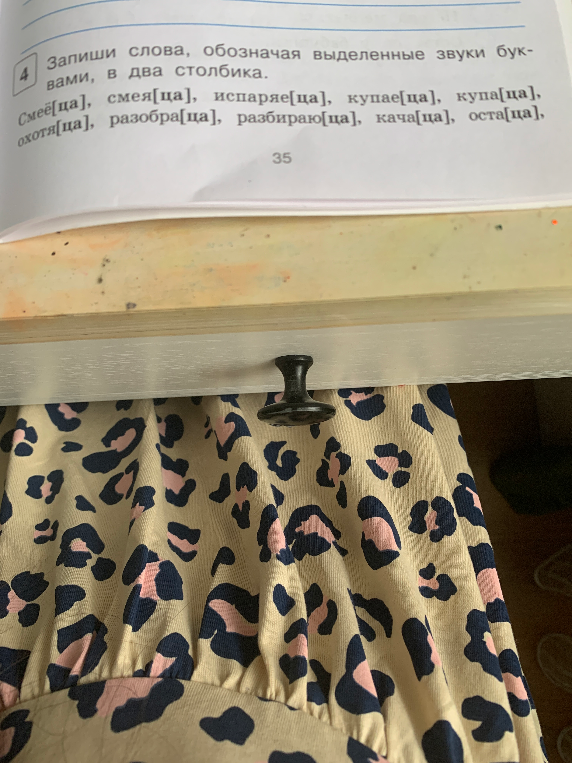Запиши слова, обозначая выделенные звуки буквами, в два столбика. Смеё[ца], смея[ца], испаряе[ца], купае[ца], купа[ца], охотя[ца], разобра[ца], разбираю[ца], кача[ца], оста[ца].