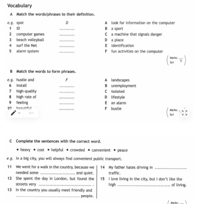 Match the words/phrases to their definition.