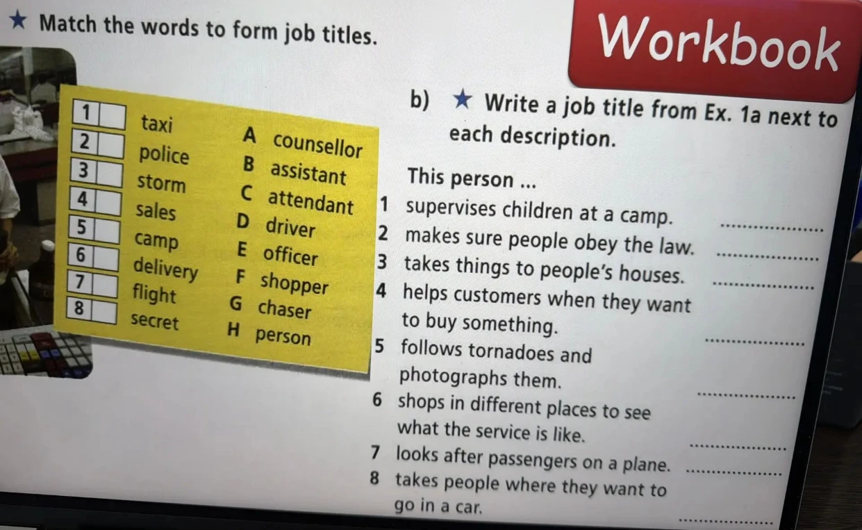 Match the words to form job titles. Write a job title from Ex. 1a next to each description.
