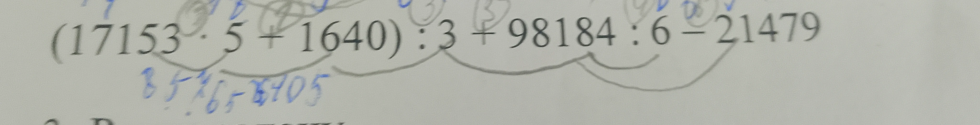 (17153 * 5 + 1640) : 3 + 98184 : 6 - 21479