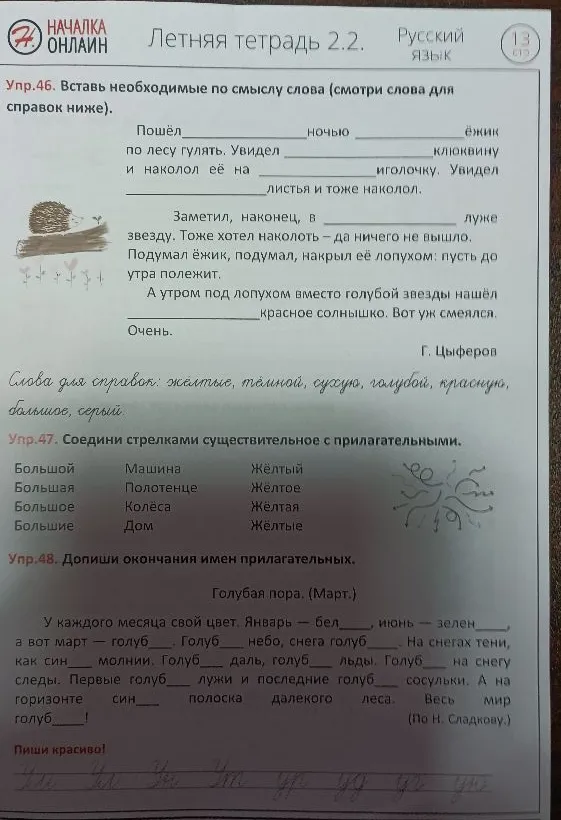 Упр.46. Вставь необходимые по смыслу слова (смотри слова для справок ниже).