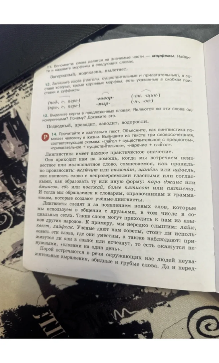 11. Вспомните: слова делятся на значимые части — морфемы. Найдите и назовите морфемы в следующих словах. Загородный, подсказка, вылетает.