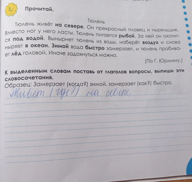 К выделенным словам поставь от глаголов вопросы, выпиши эти словосочетания.