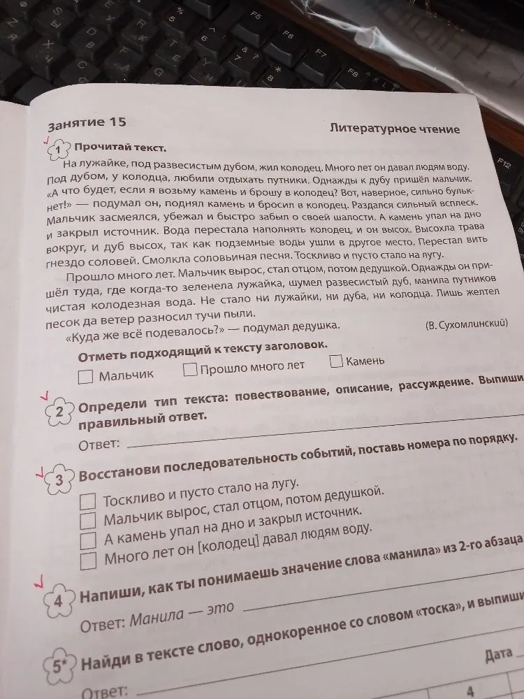 Отметь подходящий к тексту заголовок (Мальчик, Прошло много лет, Камень).