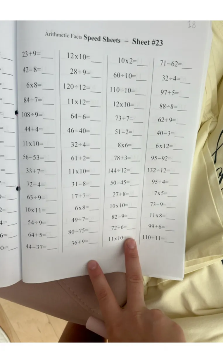 Arithmetic Facts Speed Sheets - Sheet #23