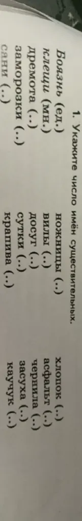 1. Укажите число имён существительных.