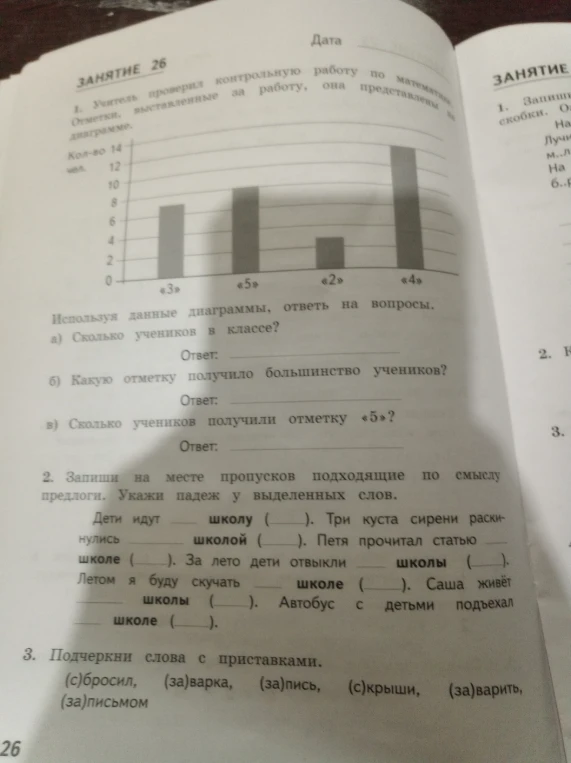 Учитель проверил контрольную работу по математике. Отметки, выставленные за работу, она представлены на диаграмме.