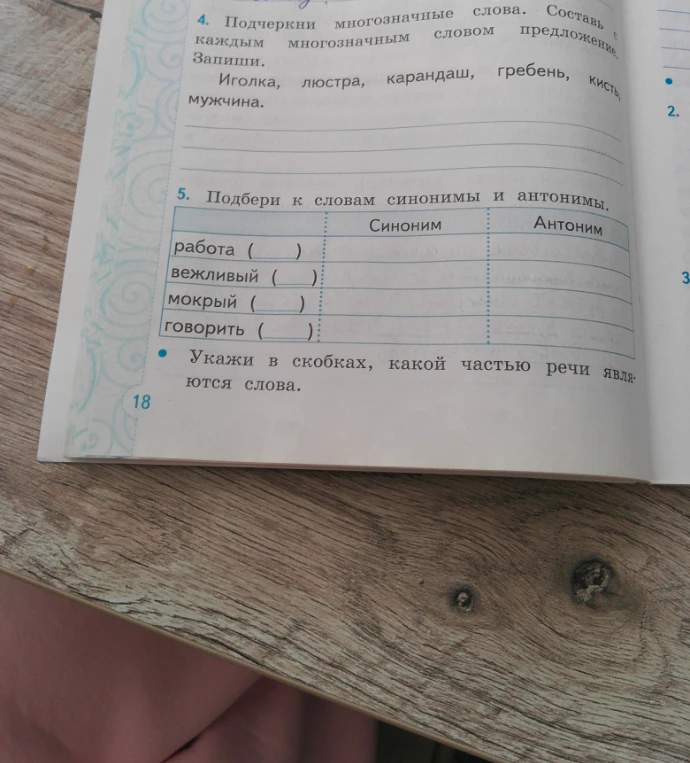 4. Подчеркни многозначные слова. Составь с каждым многозначным словом предложение. Запиши. Иголка, люстра, карандаш, гребень, кисть, мужчина.