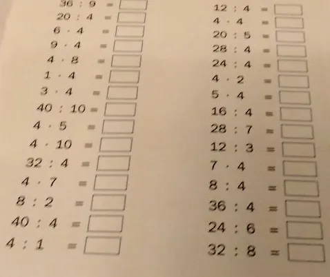 36 : 9 =