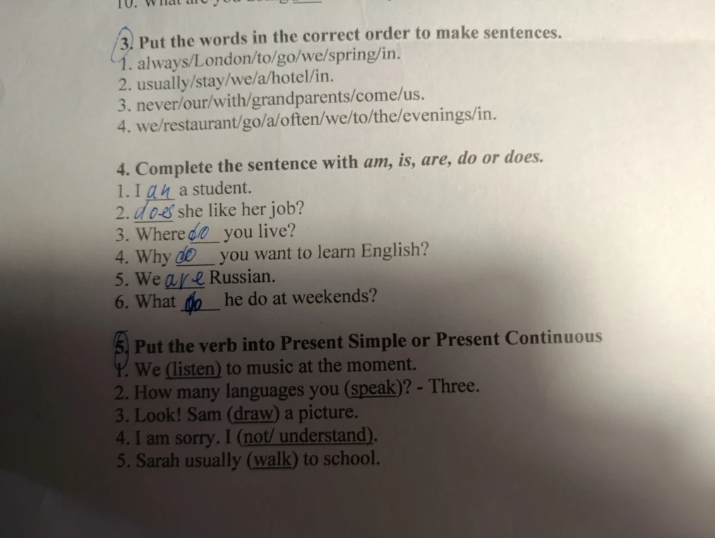 Put the words in the correct order to make sentences.