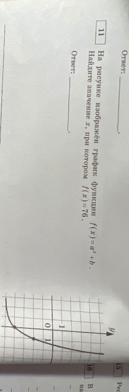 На рисунке изображён график функции f(x) = a^x + b. Найдите значение x, при котором f(x) = 76.