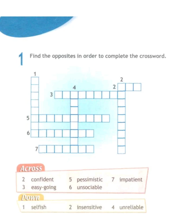Find the opposites in order to complete the crossword.
