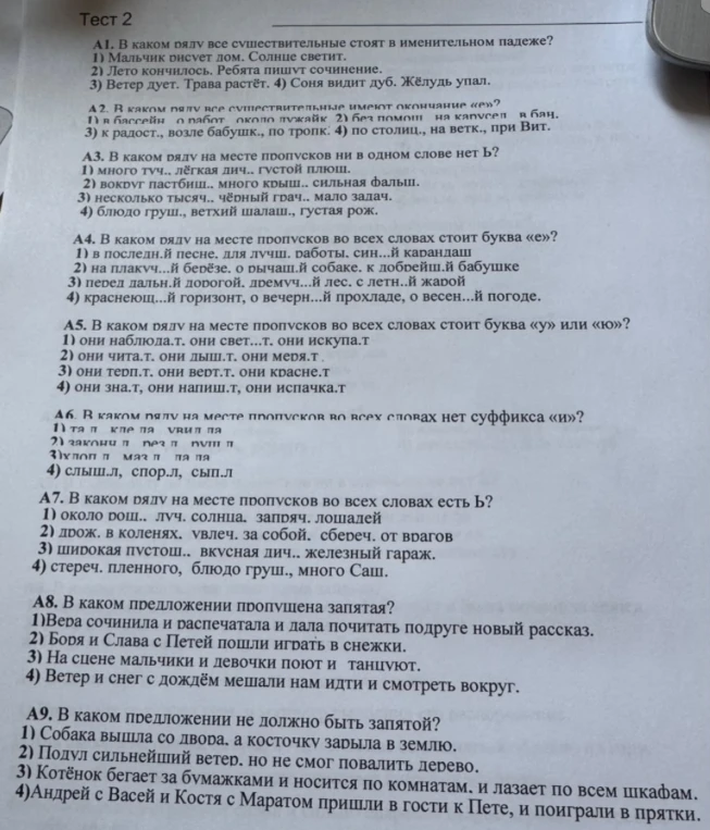 А1. В каком ряду все существительные стоят в именительном падеже?