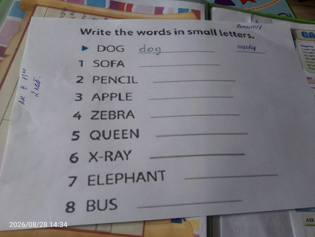 Write the words in small letters.