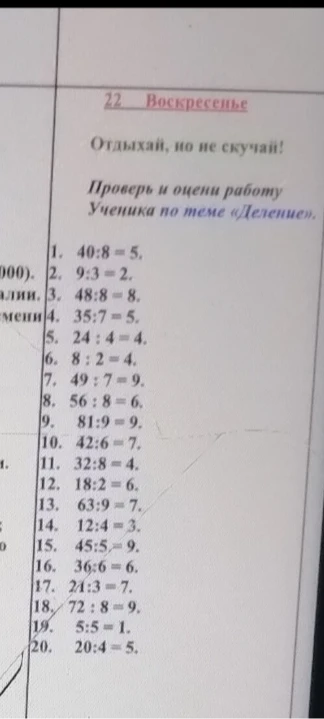 Проверь и оцени работу ученика по теме «Деление».