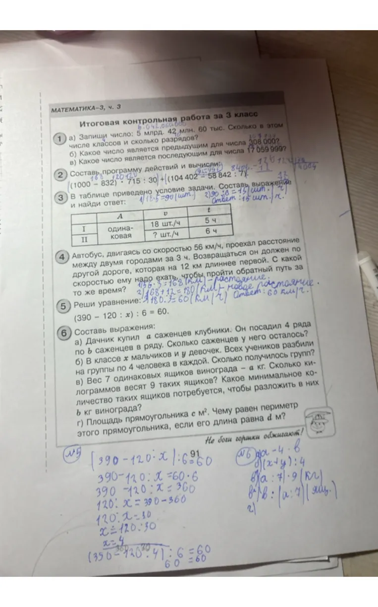 Итоговая контрольная работа за 3 класс
