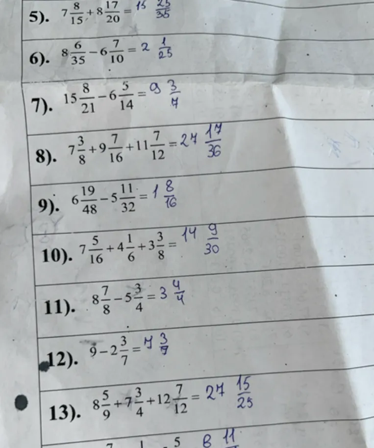 5) 7 8/15 + 8 17/20 = ...