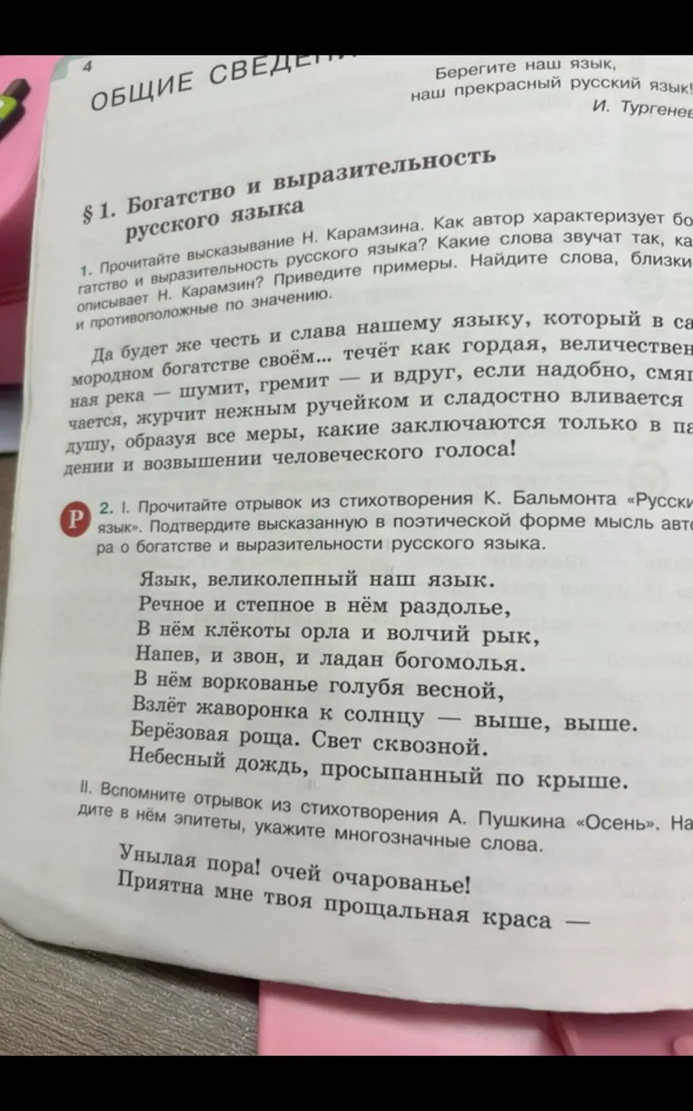 Прочитайте высказывание Н. Карамзина. Как автор характеризует богатство и выразительность русского языка? Какие слова звучат так, как описывает Н. Карамзин? Приведите примеры. Найдите слова, близкие и противоположные по значению.