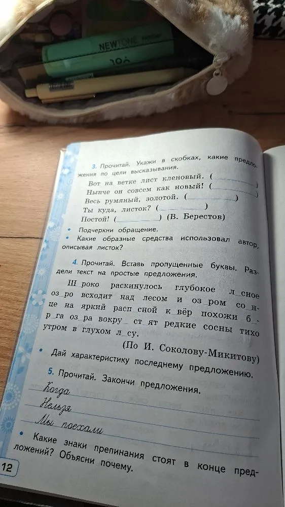 3. Прочитай. Укажи в скобках, какие предложения по цели высказывания.