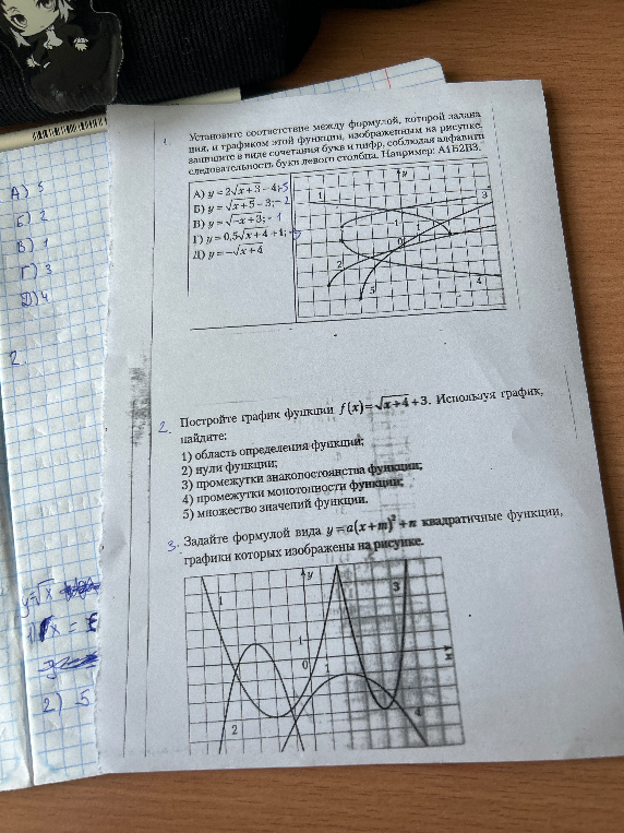 Установите соответствие между формулой, которой задана функция, и графиком этой функции, изображенным на рисунке.