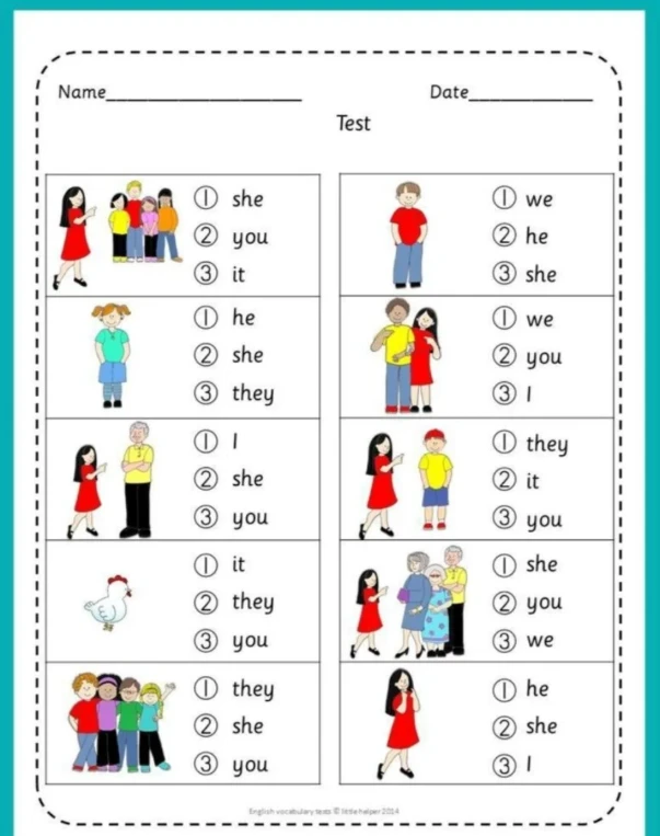 Name Date Test (exercises with pronouns)