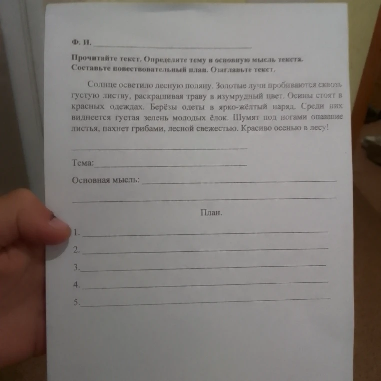 Прочитайте текст. Определите тему и основную мысль текста. Составьте повествовательный план. Озаглавьте текст.