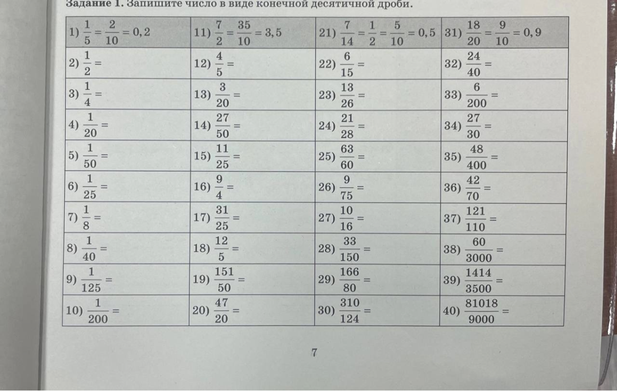 Задание 1. Запишите число в виде конечной десятичной дроби.