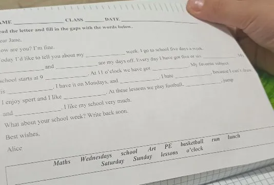 Read the letter and fill in the gaps with the words below.