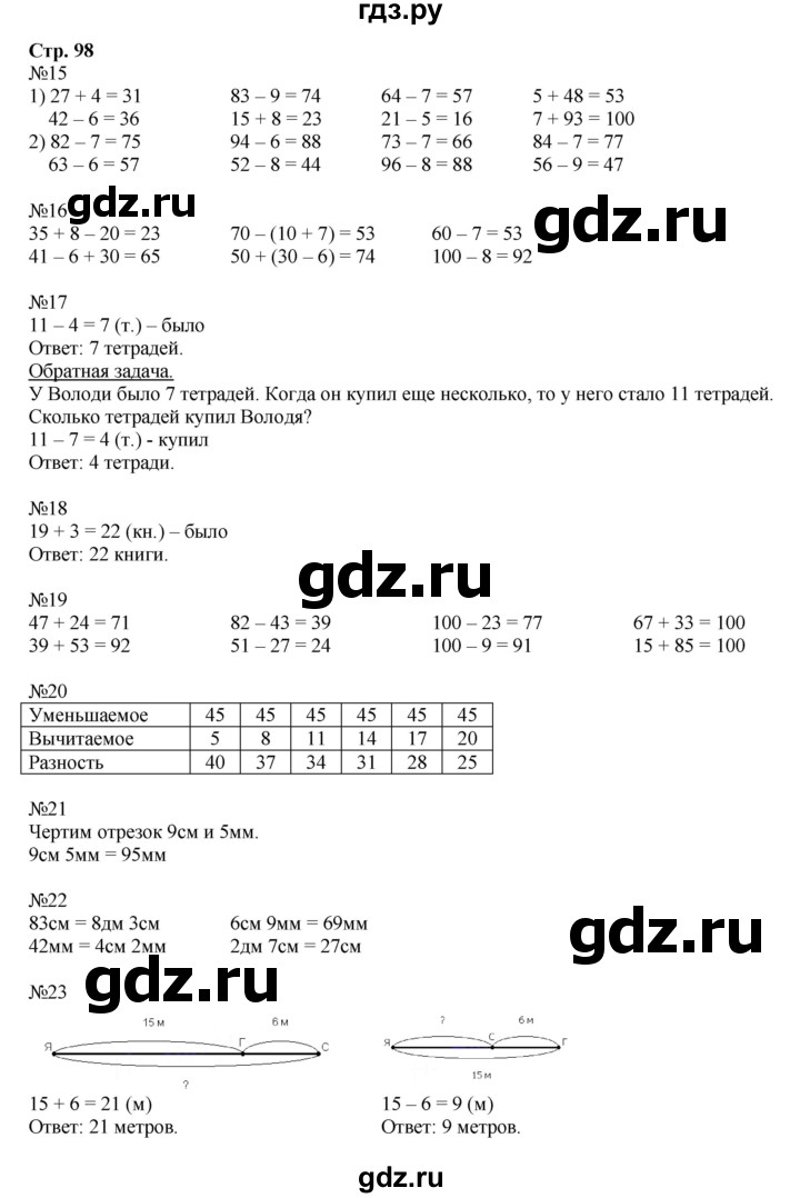 ГДЗ по математике 2 класс  Моро   часть 2. страница - 98, Решебник №1 к учебнику 2016