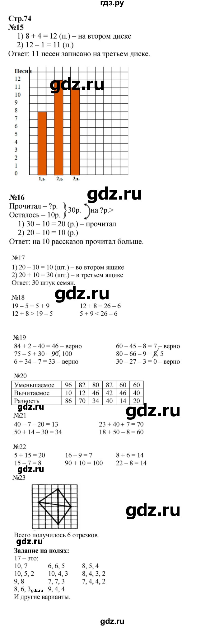 ГДЗ по математике 2 класс Моро часть 1 - ответ страница 74, Решебник к учебнику 2023