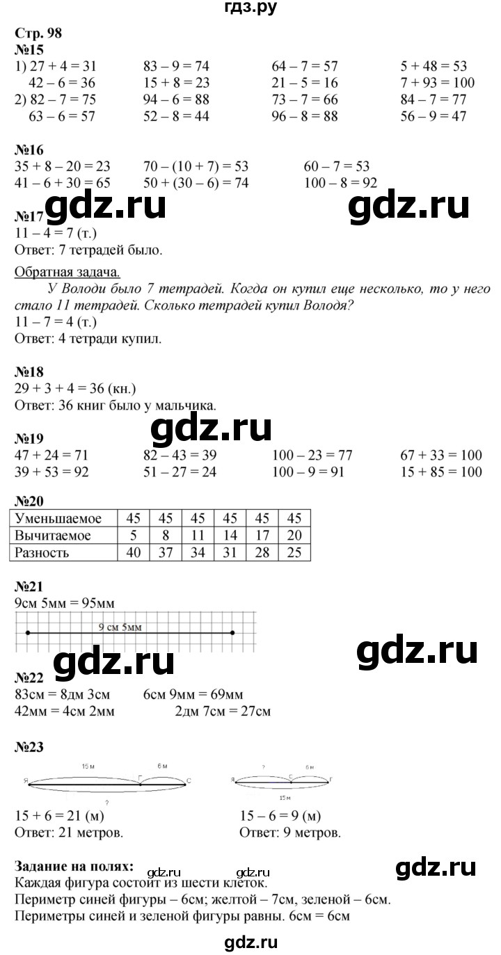 ГДЗ по математике 2 класс Моро часть 2 - ответ страница 98, Решебник 2025