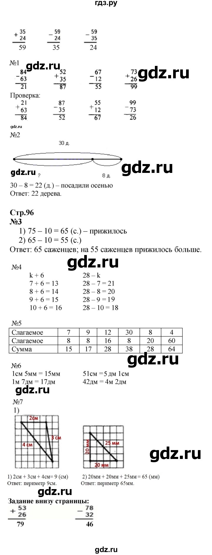 ГДЗ. Номера 1-7 - Страница 96 — Математика 2 класс Моро часть 1, Решебник 2023