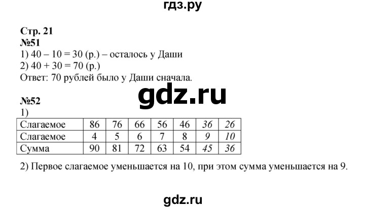 ГДЗ по математике 2 класс Моро рабочая тетрадь  часть 2. страница - 21, Решебник №1 2023