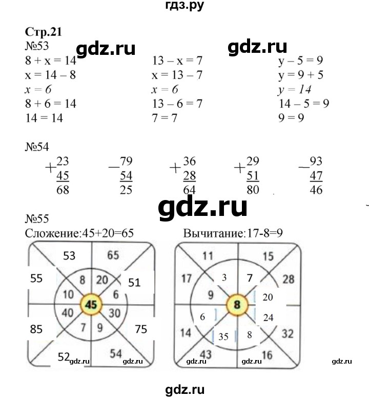 ГДЗ по математике 2 класс Моро рабочая тетрадь  часть 2. страница - 21, Решебник №1 2016