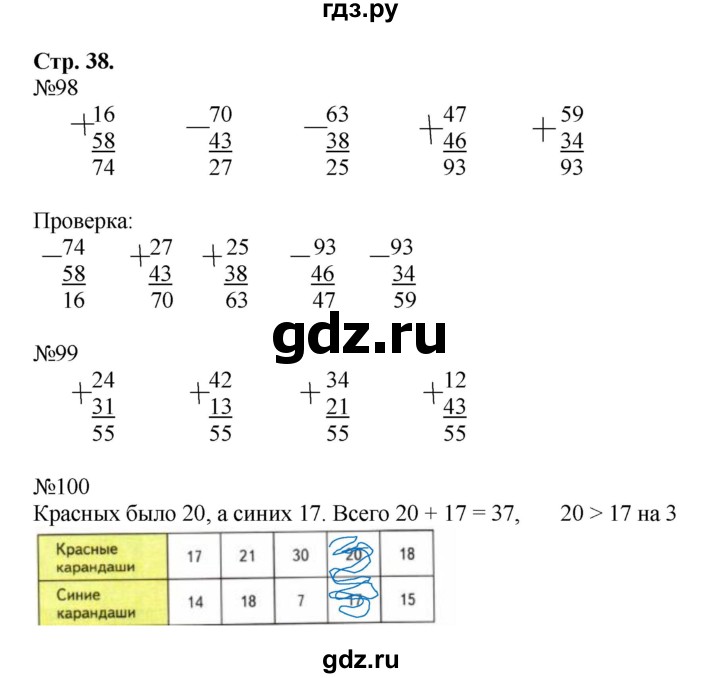 ГДЗ по математике 2 класс Моро рабочая тетрадь  часть 2. страница - 38, Решебник №1 2016