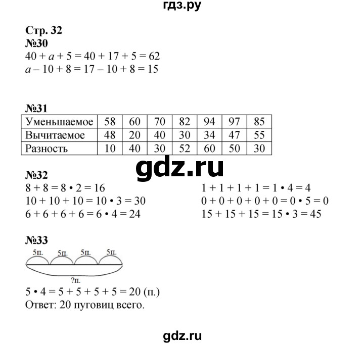 ГДЗ по математике 2 класс Моро рабочая тетрадь  часть 2. страница - 32, Решебник 2023