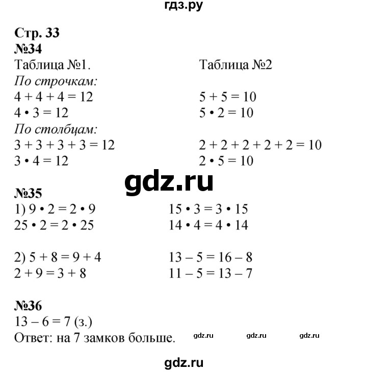ГДЗ по математике 2 класс Моро рабочая тетрадь  часть 2. страница - 33, Решебник 2025