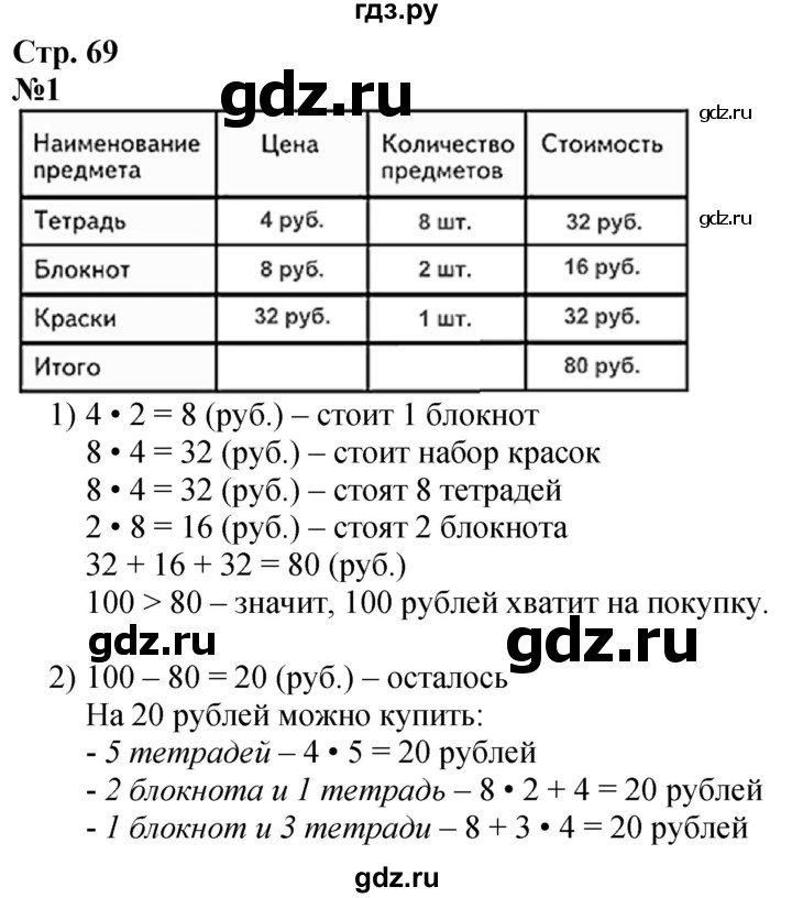 ГДЗ Часть 1, Страница 69 Математика 3 Класс Моро, Бантова