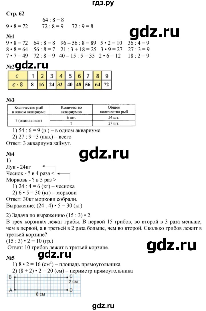 ГДЗ по математике 3 класс Моро часть 1 - ответ страница 62, Решебник №1 2015 