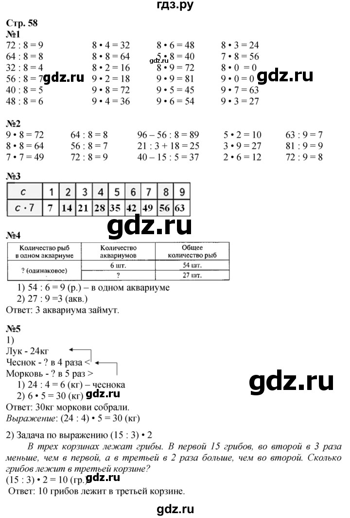 ГДЗ. Номера 1-7 - Страница 58 — Математика 3 класс Моро часть 1, Решебник 2026