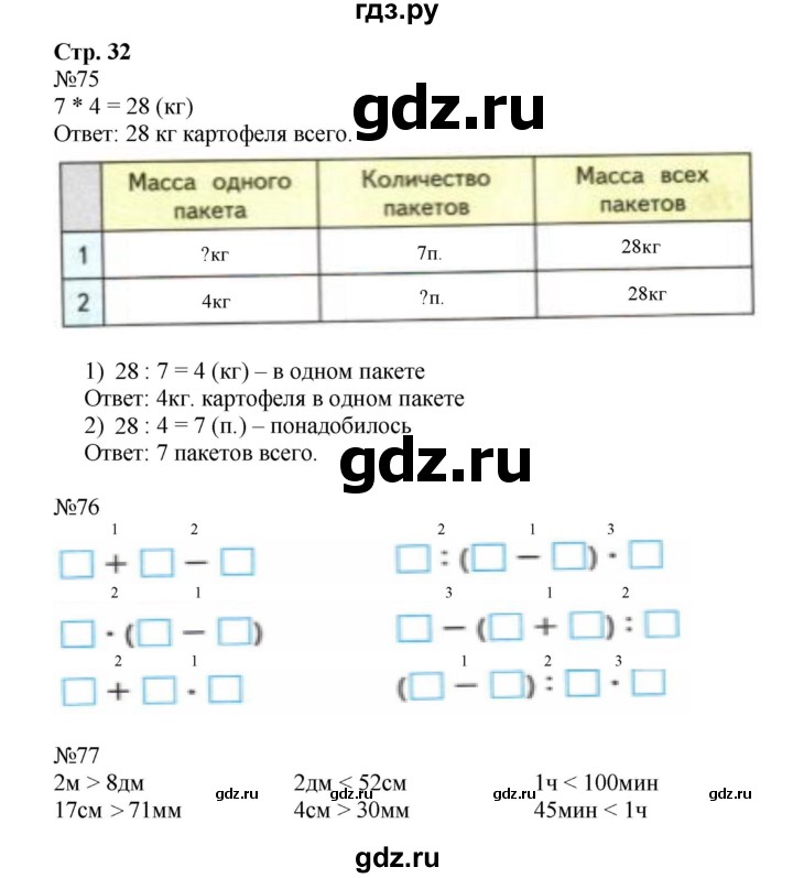 ГДЗ Часть 1. Страница 32 Математика 3 Класс Рабочая Тетрадь Моро.