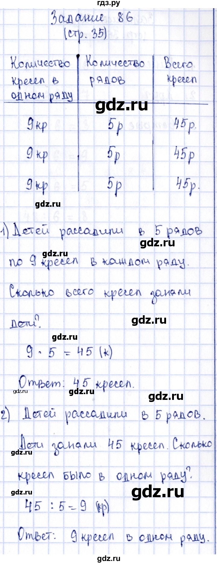 ГДЗ часть 1. страница 35 математика 3 класс рабочая тетрадь Моро, Волкова