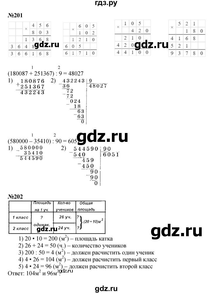 ГДЗ. Номера 200-205, Задание вверху страницы, Задание на полях, Задание внизу страницы - Страница 51 — Математика 4 класс Моро часть 2, Решебник 2023
